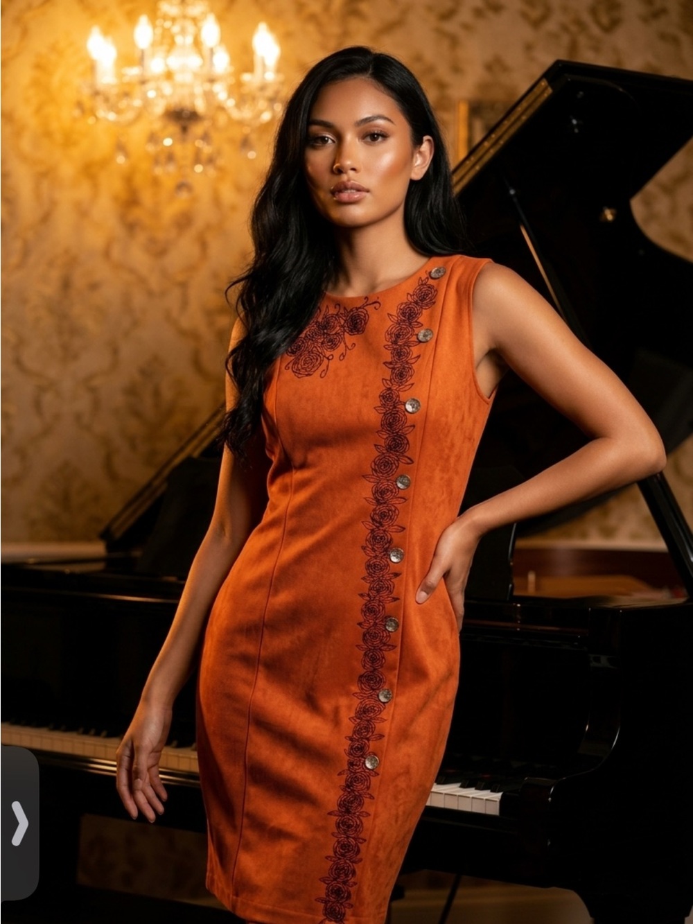 Calvin Klein Rust Orange Embroidered Mini Sheath Dress